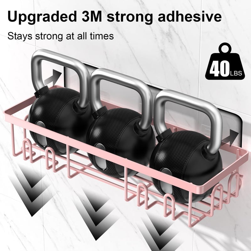 Getsrichfc 2025 New Adhesive Shower Caddy, Shower Shelves with 16 Hooks, Pink 2 Pack - Image 5